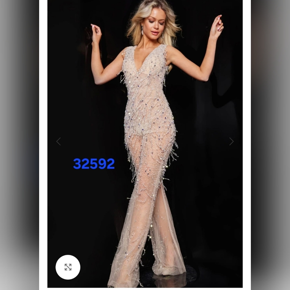 JVN by Jovani Sheer Silver/ Champagne Jumpsuit
